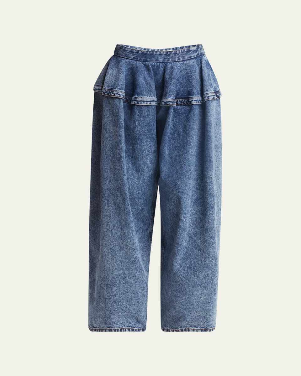 Peplum Denim Baggy Pants